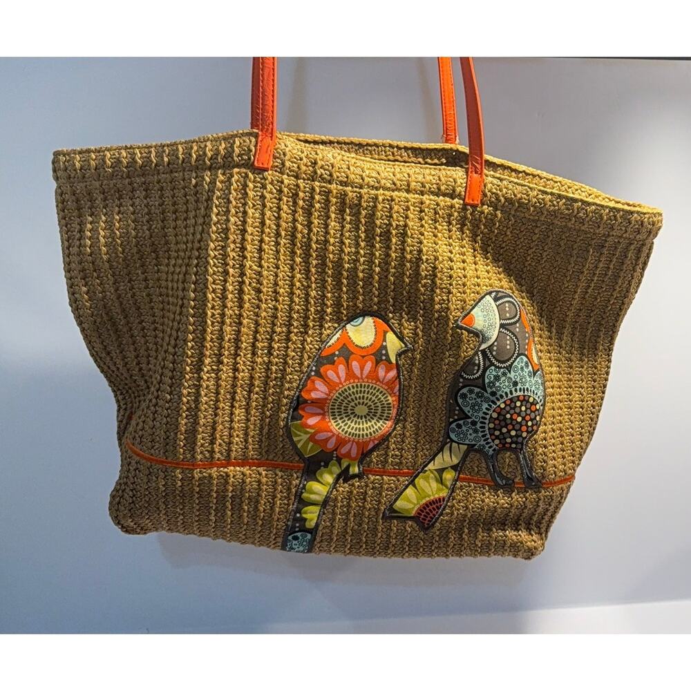 Vera Bradley Woven Straw Tote Two Birds Beach Bag